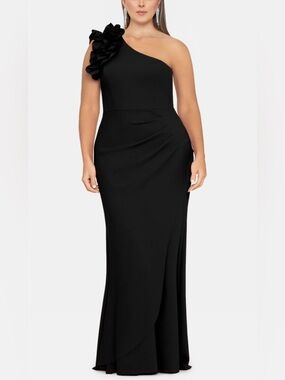 xscape women's one-shoulder flower side-slit dress Xscape One-shoulder Flower Side-slit Dress in Red